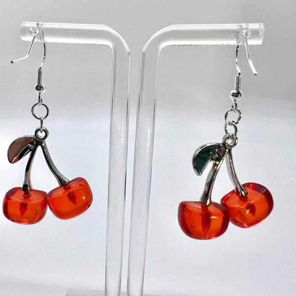 Cherry Earrings - Fruit Earrings - Summer Dangle Earrings - Picture 2 of 7